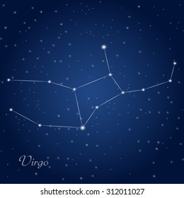Virgo constellation zodiac sign at starry night sky 