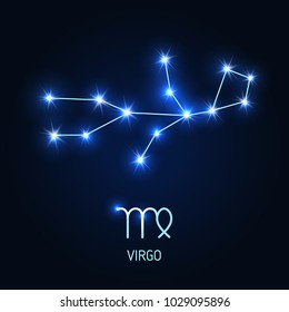 Virgo constellation and zodiac sing. Vector illustration.