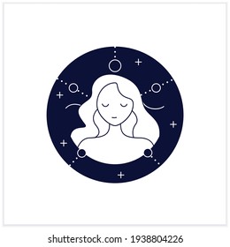 Virgo flat icon. Sixth fire sign in zodiac. Female woman birth sign symbol. Mystic horoscope sign. Astrological science concept. Vector illustration