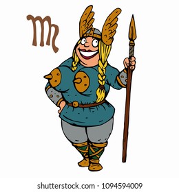 Virgo. Funny Viking zodiac sign, horoscope symbol . Vector illustration cartoon style character. Isolated object