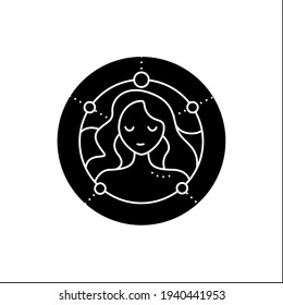 Virgo Glyph Icon. Sixth Fire Sign In Zodiac. Female Woman Birth Symbol. Mystic Horoscope Sign. Astrological Science Concept.Filled Flat Sign. Isolated Silhouette Vector Illustration