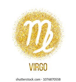 virgo gold glitter vector zodiac sign, hand drawn with ink brush. Vector graphics set.