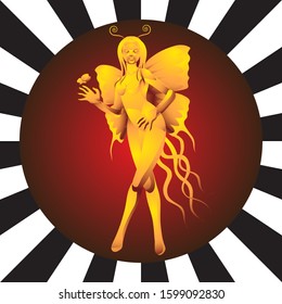 Virgo Golden zodiac sign woman with butterfly wings on isolated background. Vector image eps 10