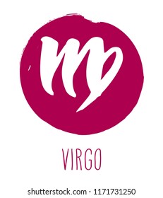Virgo hand drawn zodiac sign. Astrology design element. Vector graphic illustration in red freeform brush stroke circle isolated over white.