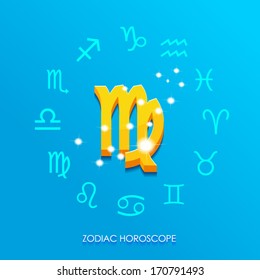Virgo horoscope sign on a blue background