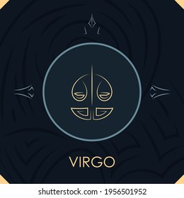 Virgo horoscope sign in twelve zodiac with abstract stars background, line art graphic