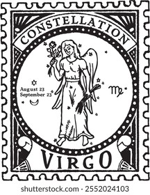 Sinal horóscopo de VIRGO desenho vetorizado da mão, SELO POSTAL