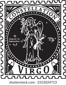 Sinal horóscopo de VIRGO desenho vetorizado da mão, SELO POSTAL