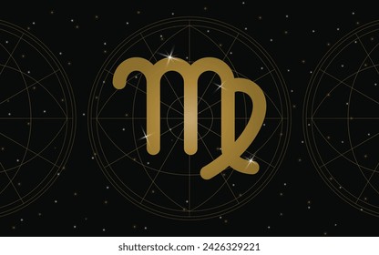 Virgo Horoscope Symbol, Astrology Icon, Virgo is the sixth astrological sign in the zodiac. with stars and galaxy background