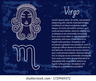 Virgo horoscope and zodiac sign decorative design in circle. Isolated icon of maiden in sketchy manner. Element for virgos or virgoans born in september and august months. Vector in flat style