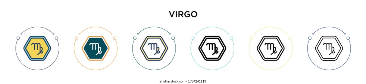 Virgo icon in filled, thin line, outline and stroke style. Vector illustration of two colored and black virgo vector icons designs can be used for mobile, ui, web