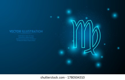 virgo icon on blue abstract background. Glowing low poly zodiac icon backgraound.