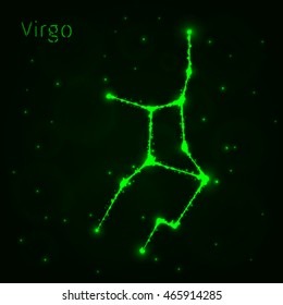 Virgo Illustration Icon, Lights Silhouette on Dark Background. Glowing Lines and Points