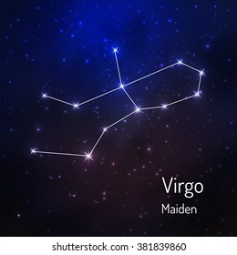 Virgo, Maiden Constellation In The Night Starry Sky. Vector Illustration