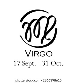 Virgo with name and dates. New horoscope with 13 zodiac signs. From September 17 to October 31. Astrology, fortune telling, constellation, stars, ascendant. Casual style with black strokes