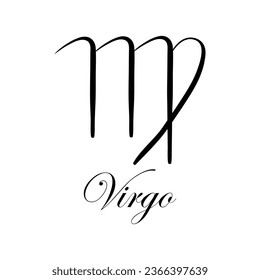 Virgo with name. Horoscope with 12 or 13 zodiac signs. Astrology, fortune telling, constellation, stars, ascendant, pseudoscience, natal chart. Italic style