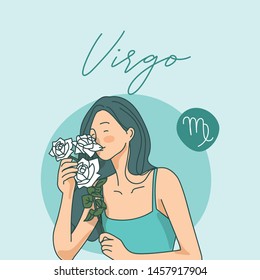 Virgo : Pretty girl with horoscope sign on pastel background :Vector Illustration