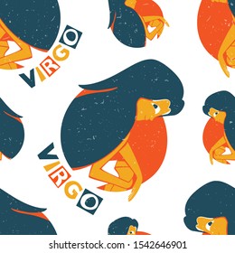 Virgo seamless pattern. Colored girls on a white background. Virgo pattern original design. Vector shabby hand drawn illustration
