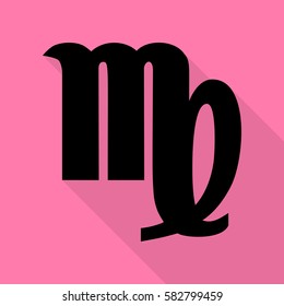 Virgo sign illustration. Black icon with flat style shadow path on pink background.