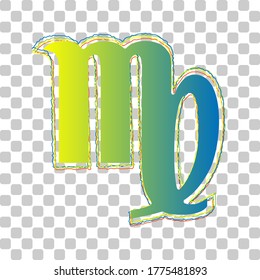 Virgo sign illustration. Blue to green gradient Icon with Four Roughen Contours on stylish transparent Background. Illustration.