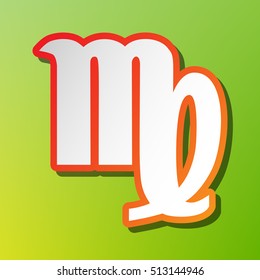 Virgo sign illustration. Contrast icon with reddish stroke on green backgound.