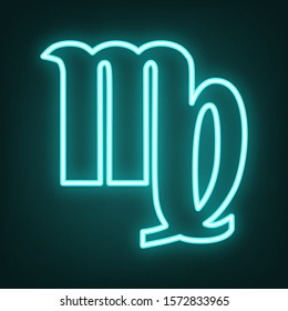 Virgo sign illustration. Cyan neon icon in the dark. Bluring. Luminescence. Illustration.