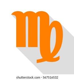 Virgo sign illustration. Orange icon with flat style shadow path.
