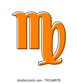 Virgo sign illustration. Vector. Black line icon with shifted flat orange filled icon on white background. Isolated.