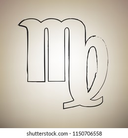 Virgo sign illustration. Vector. Brush drawed black icon at light brown background.