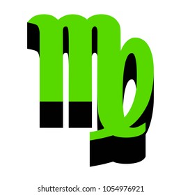Virgo sign illustration. Vector. Green 3d icon with black side on white background. Isolated.