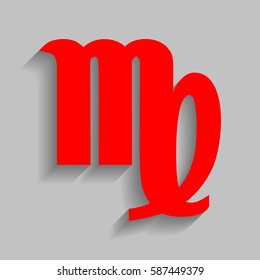Virgo sign illustration. Vector. Red icon with soft shadow on gray background.