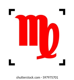 Virgo sign illustration. Vector. Red icon inside black focus corners on white background. Isolated.