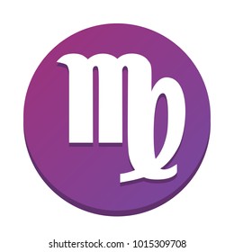 Virgo sign illustration. Vector. White icon with flat shadow on purpureus circle at white background. Isolated.