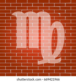 Virgo sign illustration. Vector. Whitish icon on brick wall as background.