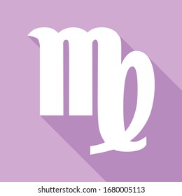 Virgo sign illustration. White Icon with long shadow at purple background. Illustration.