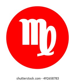 Virgo sign illustration. White icon on red circle.