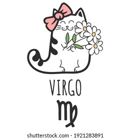 Virgo sign of the zodiac, Cat zodiac, Astrological Sign. Cat horoscope. Zodiac of pets. The hand drawing is isolated on a white background