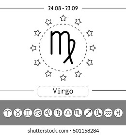 Virgo. Signs of zodiac, flat linear icons for horoscope, predictions.