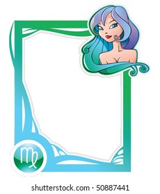 Virgo, the sixth sign from the series of the zodiac frames in cartoon style, vector illustration