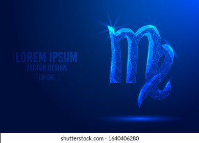 Virgo sixth zodiac sign abstract background. Low poly wireframe digital banner. Linear and polygonal 3D concept of horoscope, celestial constellation. Vector isolated illustration.