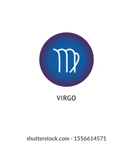 Virgo star sign icon in blue circle shape isolated on white background - Astrology symbol similar to letter M. Zodiac glyph element - vector illustration.