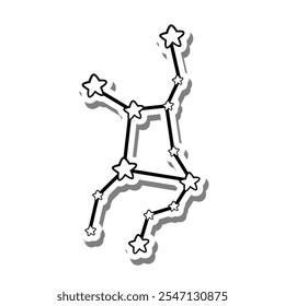 Virgo Stars Line Contorno em silhueta branca e sombra cinza. Estilo desenhado à mão desenhos animados. Ilustração vetorial para decoração e qualquer design.