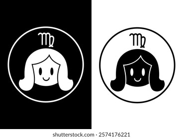 Virgo and symbol icon. Vector illustration. Simple black and white design. Icon set.
