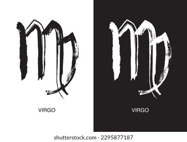 Virgo is the symbol for zodiac signs. Black ink handwriting poster in two color versions. Vector