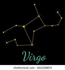 Virgo vector constellation with stars and name. One of twelve  elements of western horoscope. Graphic elements for print designs - calendar, poster, sky map, sticker 