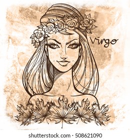 Virgo in vintage style. Portrait of a girl.