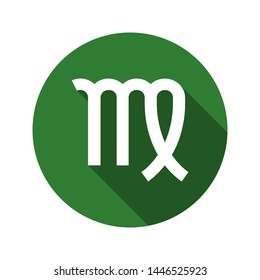 Virgo or the Virgin, zodiac sign in flat design style. Round vector icon with long shadows. The perfect solution for sites with horoscopes and astrological forecasts.