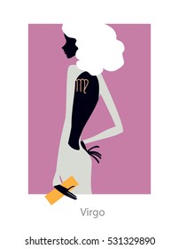 Virgo woman horoscope sign. vector illustration. Silhouette of a beautiful fashion lady wearing evening dress with open back. 