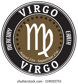 Virgo zodiac astrology label suitable for use on website, in print and promotional materials, and for advertising