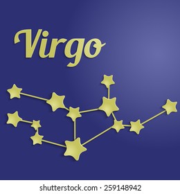 Virgo zodiac constellation. Golden stars on blue.